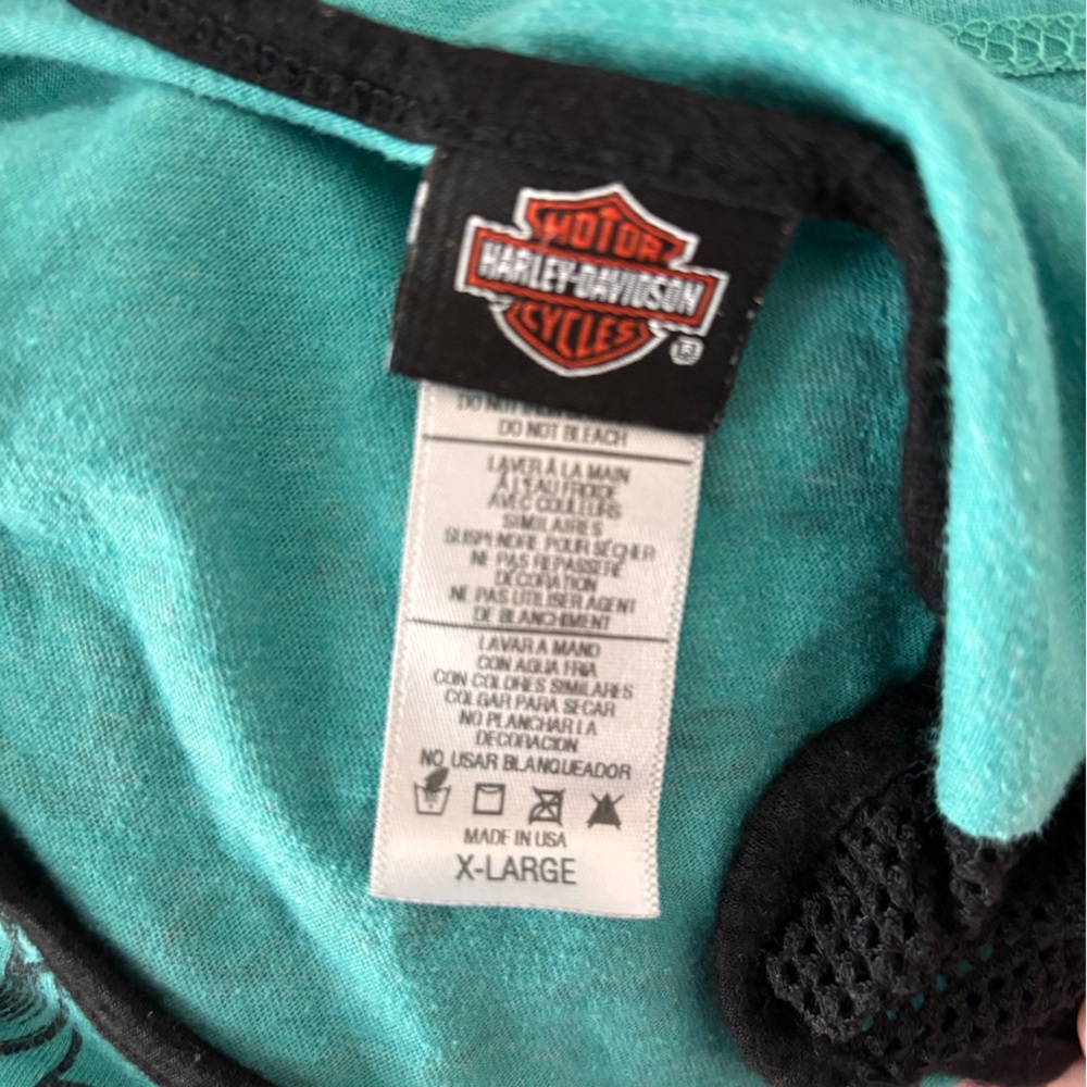 Harley Davidson Womens XL Teal Sequin Pattern Mesh Half Sleeve Size Coos Bay, OR - Picture 2 of 7